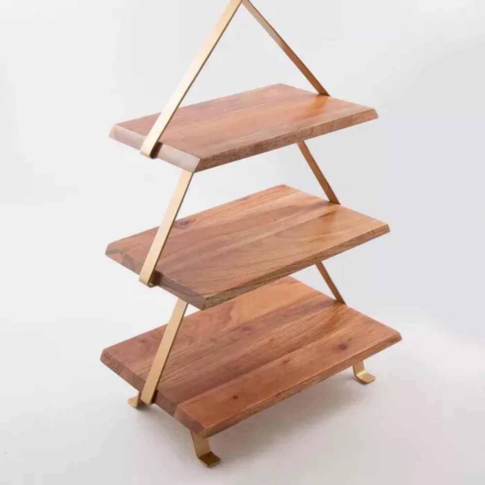 THIRSTYSTONE 3 Tier Acacia Wood Christmas Tree Server 13.5" L x 9" W x 21" H NEW